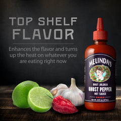 Melinda's sauce drizzled on tacos adding bold heat and flavor