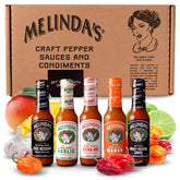 Melinda's variety pack front packaging showing five bottles and branding for easy selection