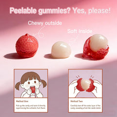 Meltberry display of ten fruit-shaped gummies showing flavor variety