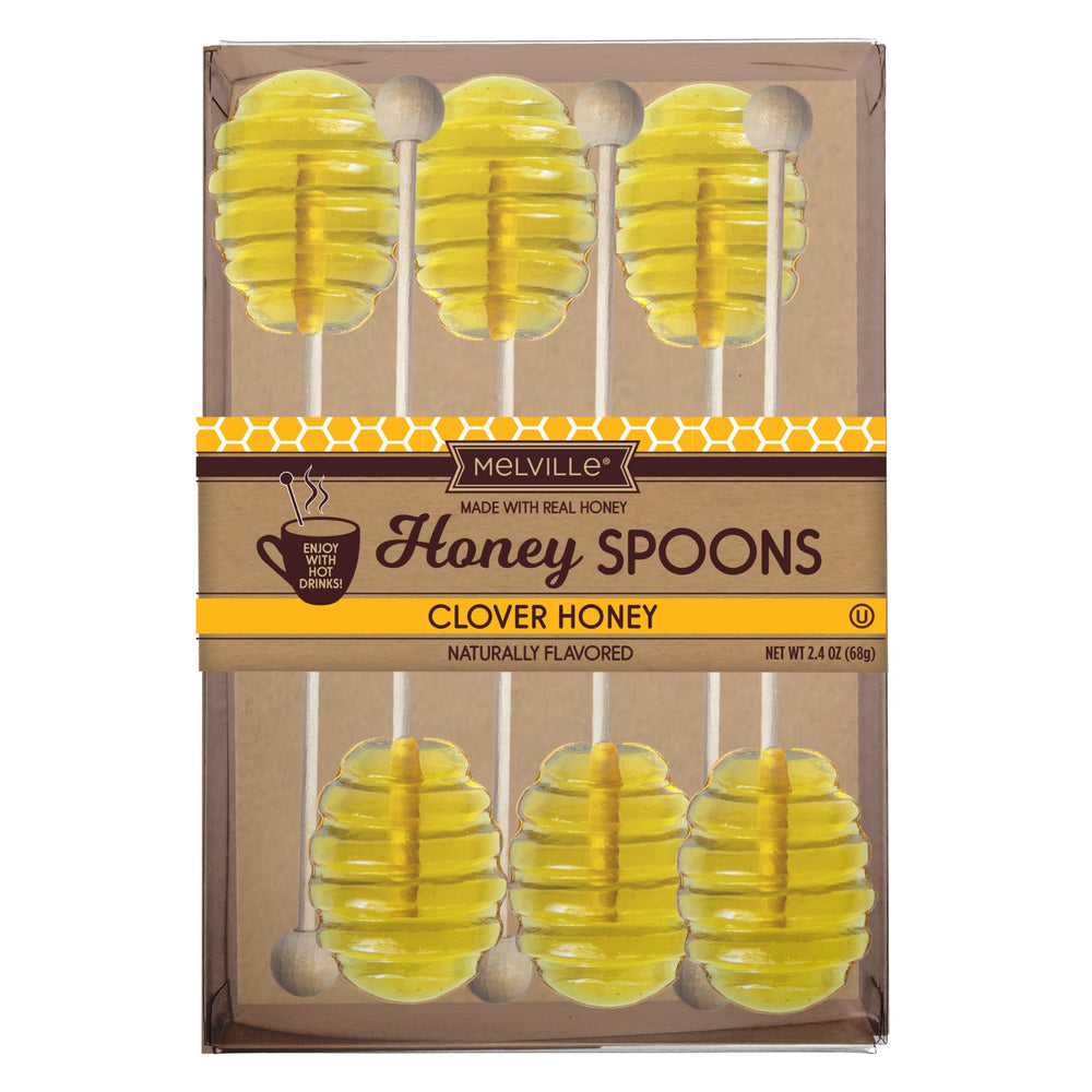 Melville Candy front of box showing six honey spoons and elegant packaging for gifting