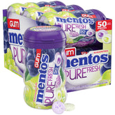 Mentos bottle front packaging showing grape medley flavor and quantity benefit