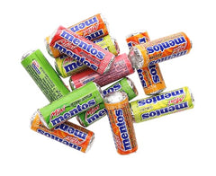 Mentos close-up of a single mini roll texture highlighting flavorful chewy bite