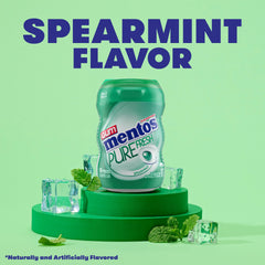 mentos open bottle revealing ten sugar-free spearmint pieces for quick access