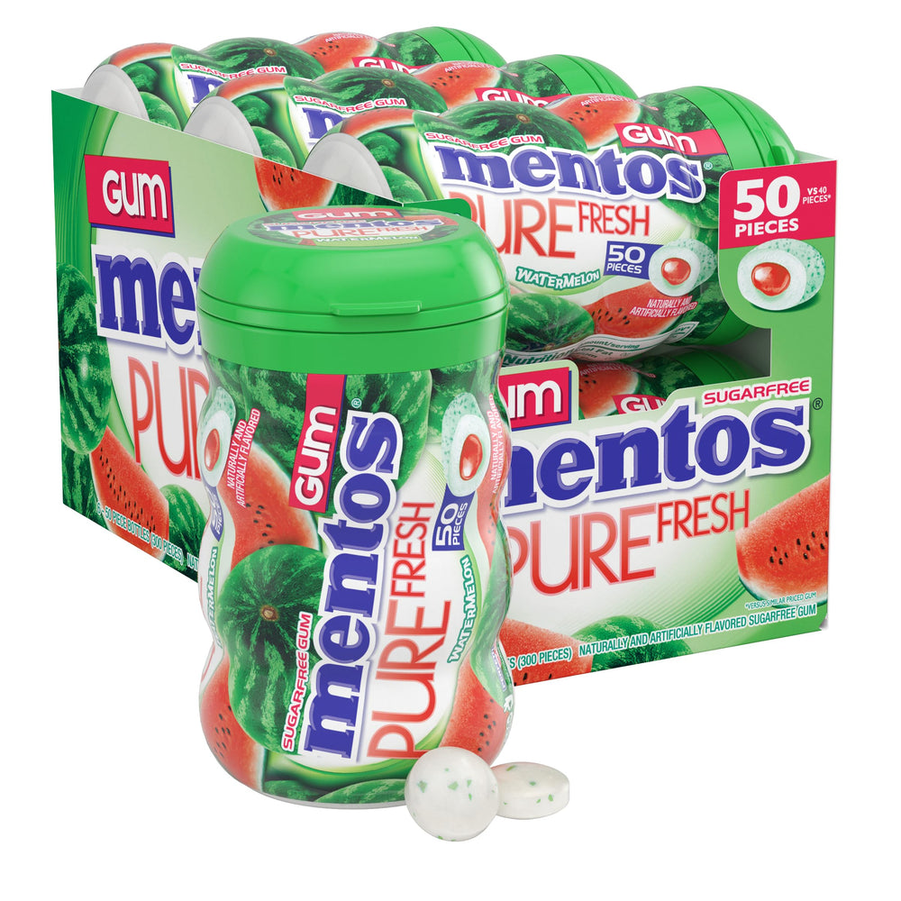 Mentos watermelon bottle front showing label and sealed cap for fresh storage