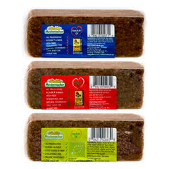 Mestemacher pumpernickel sliced cross section showing dense crumb and rich color