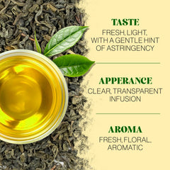 MEVLÂNA loose Ceylon green tea leaves close-up revealing whole-leaf quality