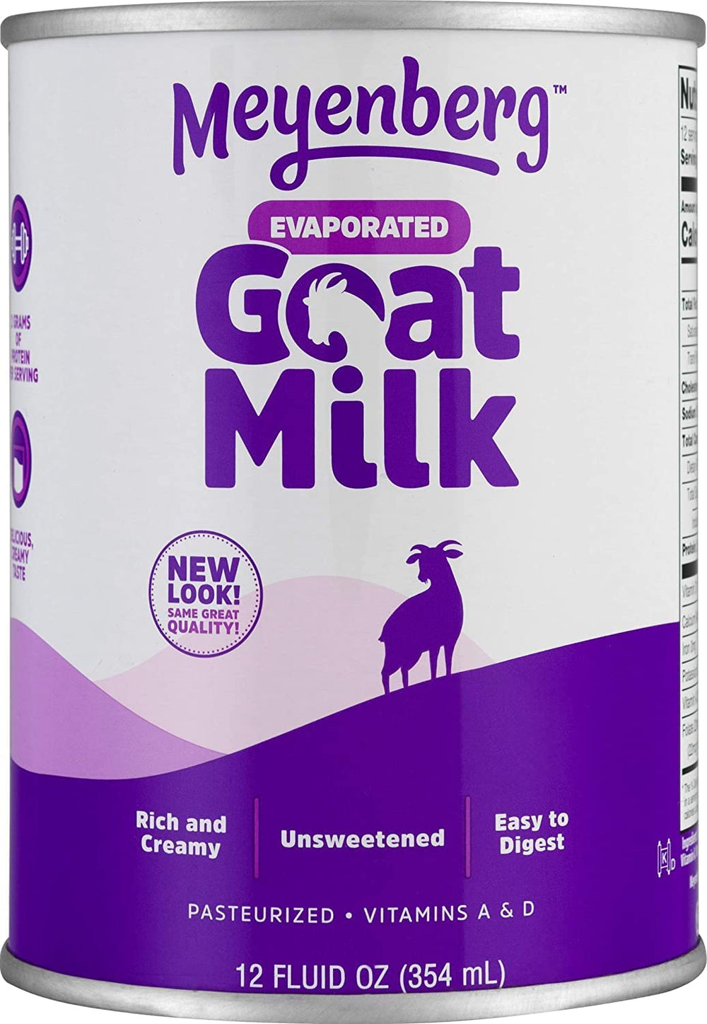 Meyenberg front packaging showing can and product name, highlights creamy cooking benefits