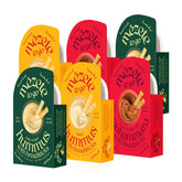 Mezete front packaging showing hummus cups and breadsticks for convenient snacking