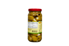 Mezzetta open jar top view showing garlic-stuffed olives ready to serve