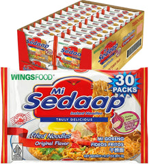 Mi Sedaap pack front view showing Original flavor and pack of 30 for quick meals