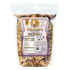 Michele’s Granola front packaging showing family-size 36 oz bag and convenience