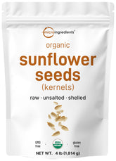 Micro Ingredients front pouch showing 4 lb organic sunflower seeds for pantry convenience