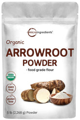 Micro Ingredients front packaging of 5lb arrowroot pouch shows product and label benefits