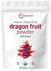 Micro Ingredients front packaging showing organic dragon fruit powder, convenient resealable pouch