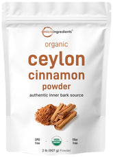 Micro Ingredients front packaging showing 2 lb organic Ceylon cinnamon, pantry-ready convenience