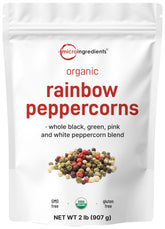 Micro Ingredients front pouch showing organic rainbow peppercorns and label benefits