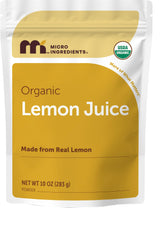 Micro Ingredients front pouch showing organic lemon powder and clear labeling for pantry convenience