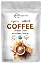 Micro Ingredients front pouch shot showing organic instant coffee packaging and shelf-ready convenience