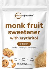 Micro Ingredients front pouch showing 4 lb golden monk fruit sweetener benefit convenience