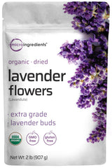 Micro Ingredients front packaging of 2 lb organic lavender flowers showing label and resealable bag for freshness