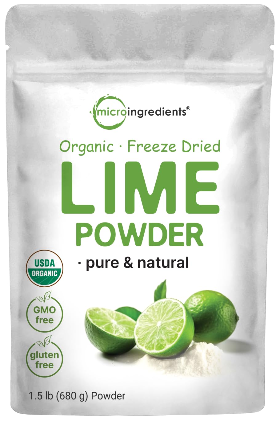Micro Ingredients pouch front view showing product and serving info, bright citrus benefit