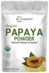 Micro Ingredients front packaging showing 8 oz organic papaya powder and benefits