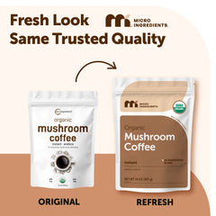 Micro Ingredients mushroom coffee powder close-up texture, visible fine instant grind