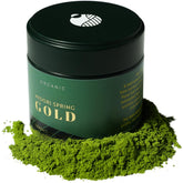 Midori Spring front tin showing brand and gold ceremonial matcha benefits