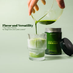 Midori Spring open tin with vivid emerald matcha powder visible