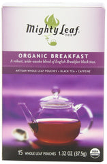 Mighty Leaf pouch close-up revealing whole-leaf pyramid for fuller infusion benefit