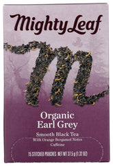 Mighty Leaf front box showing 15-count packaging and premium presentation benefit