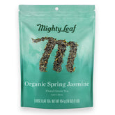 Mighty Leaf front of bag showing organic 1 lb loose leaf packaging and product name benefiting storage