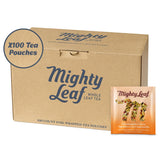 Mighty Leaf front packaging showing chamomile citrus blend and 100 count benefit