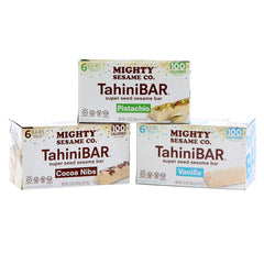 Mighty Sesame Co. front packaging showing variety pack and benefits