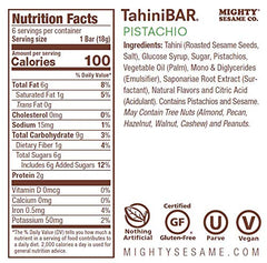 Mighty Sesame Co. nutrition label detail showing calorie and ingredient facts