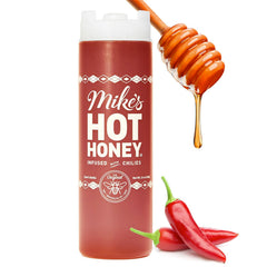 Mike's Hot Honey front bottle showing label and 24 oz chef pack benefit