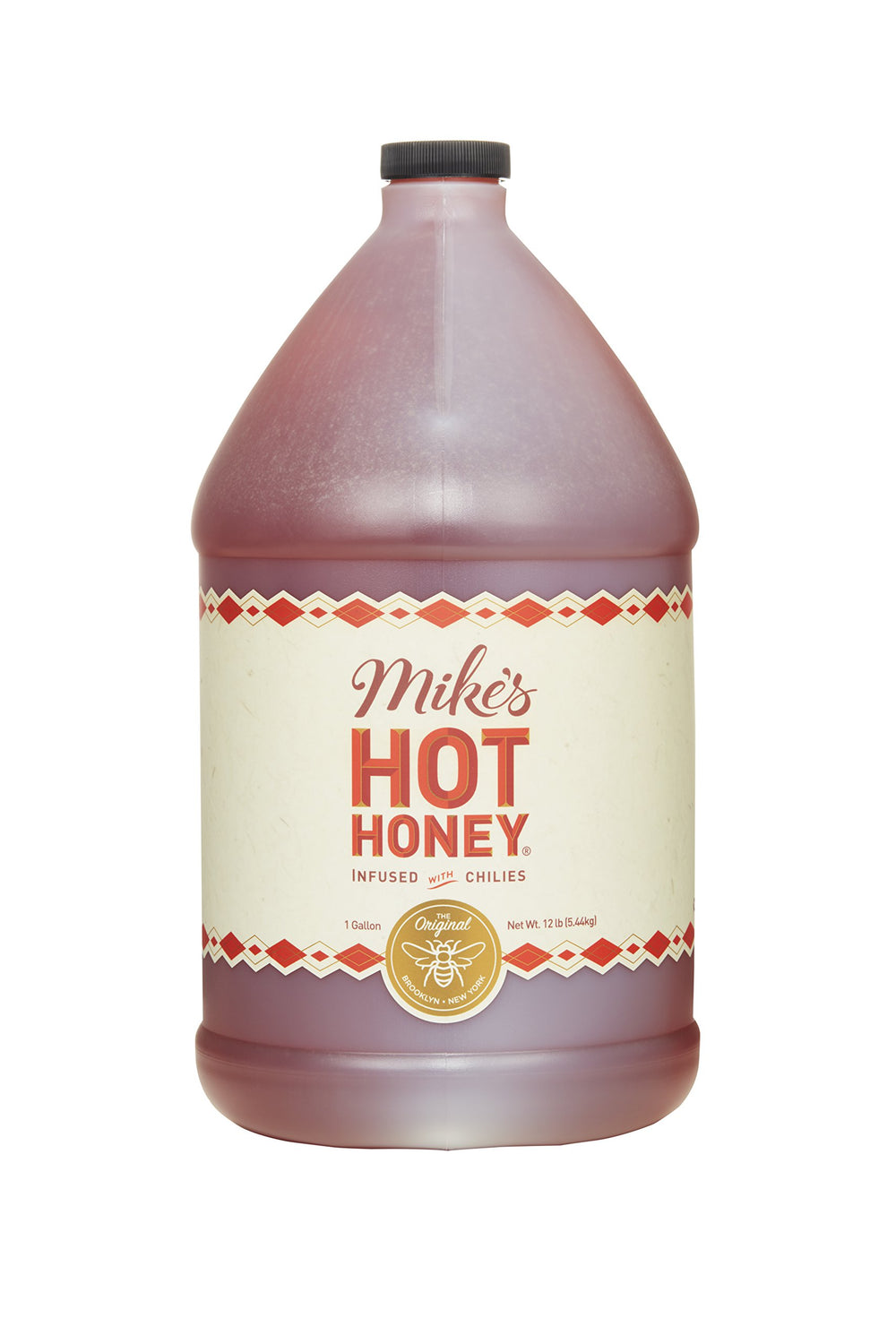 Mike's Hot Honey front jug view showing brand and large foodservice size benefit
