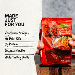 Mike's Mighty Good open seasoning packet displaying kimchi ingredients and rich flavor