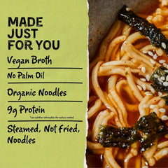 Mike's Mighty Good noodle texture detail showing steamed, non-fried benefit