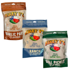 Mikey V's Garlic Parmesan bag close-up highlighting seasoning and crunchy texture benefit for savory snacking