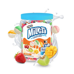 Milkita jar front view showing resealable container and colorful pops benefit convenience