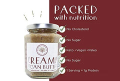 Millican Pecan jar open revealing smooth pecan butter texture and spreadability