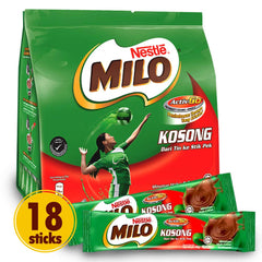 Milo front packaging showing 18 stick sachets for easy portability and portion control