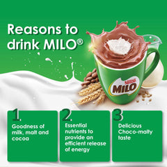 Milo stick sachet close-up displaying brand and tear notch for quick open convenience
