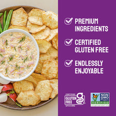 Milton's crackers on a board with hummus, demonstrating pairing and entertaining convenience