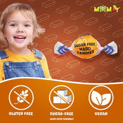 MIMA MIMA individually wrapped butterscotch pieces arranged to show cleanliness and portability