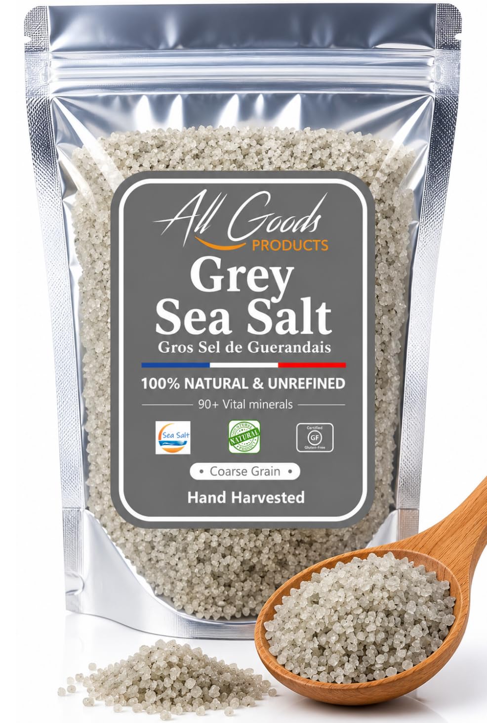 Mineral Celtic Salt front packaging showing resealable 12 oz pouch and benefits
