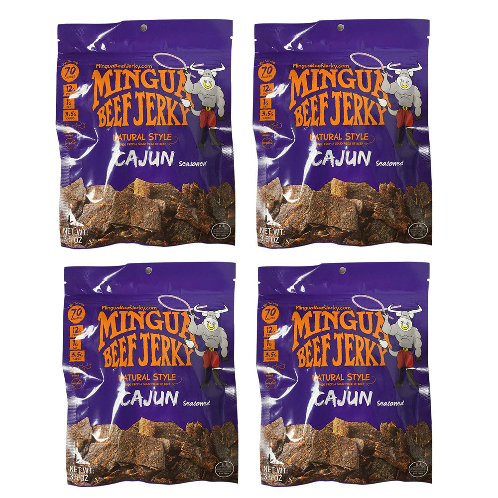 Mingua beef jerky front packaging showing label and Cajun flavor benefit