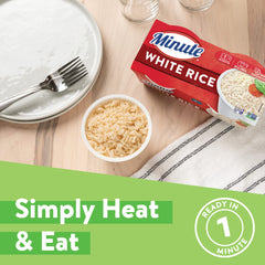 Minute open rice cup with film peeled back ready for microwave heating