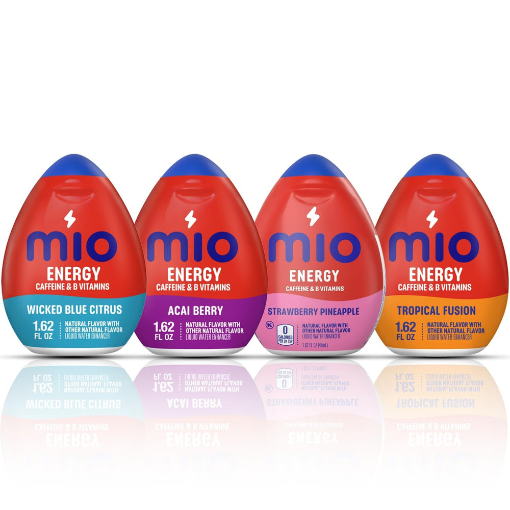 MiO front packaging showing four flavor bottles for quick flavor boosts